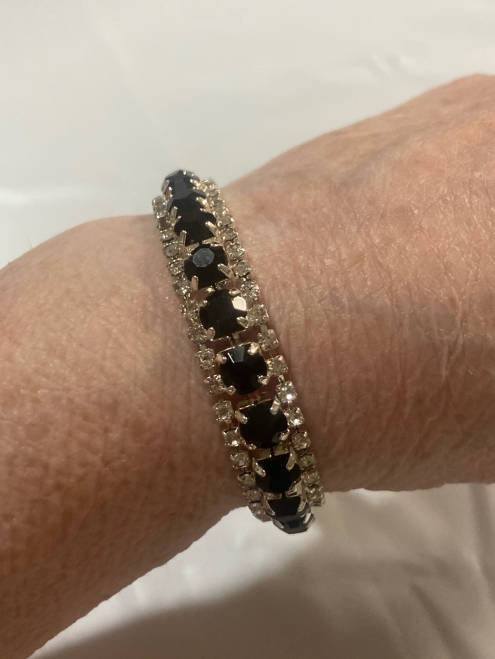 Elegant Black Stone and Crystal Tennis Bracelet